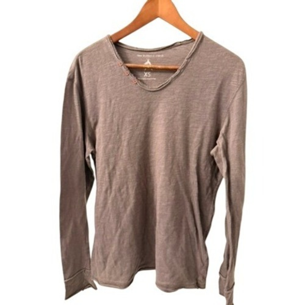 Raw Button V-Neck Mens XS Lavender Grey Long Sleeve Shirt